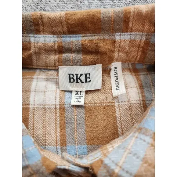 BKE Boyfriend Fringed XL Plaid‎ Shirt - Picture 2 of 5